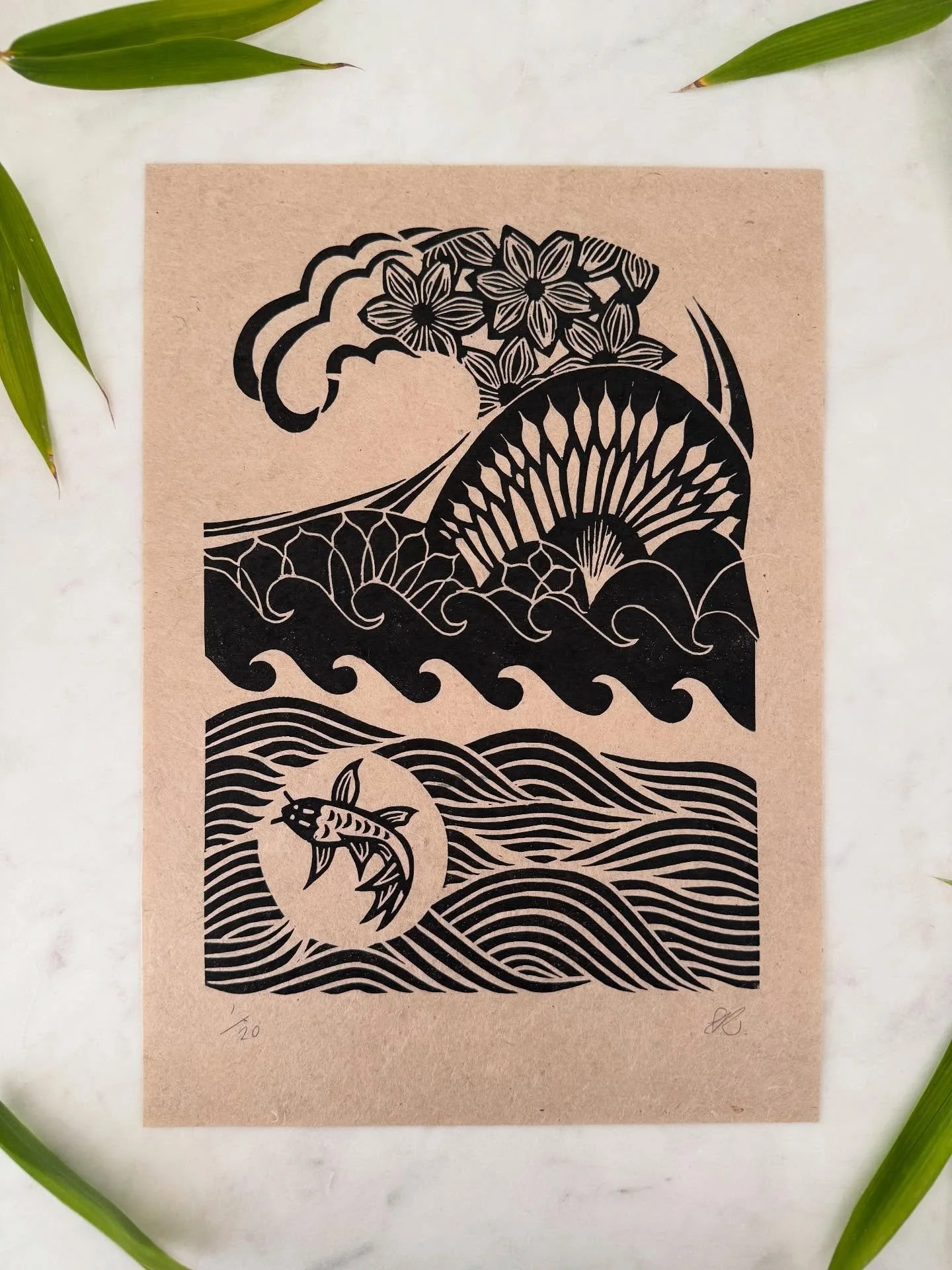 Here&rsquo;s my finished Japan-inspired A4 Lino print 🌊 
-
-
-
-
-
-
#japan #kyoto #tokyo #lino #linoprint #artwork #printmaking #printmakersofinstagram
#handprinted #handcarved #contemporaryprintmaking #waves #patterns