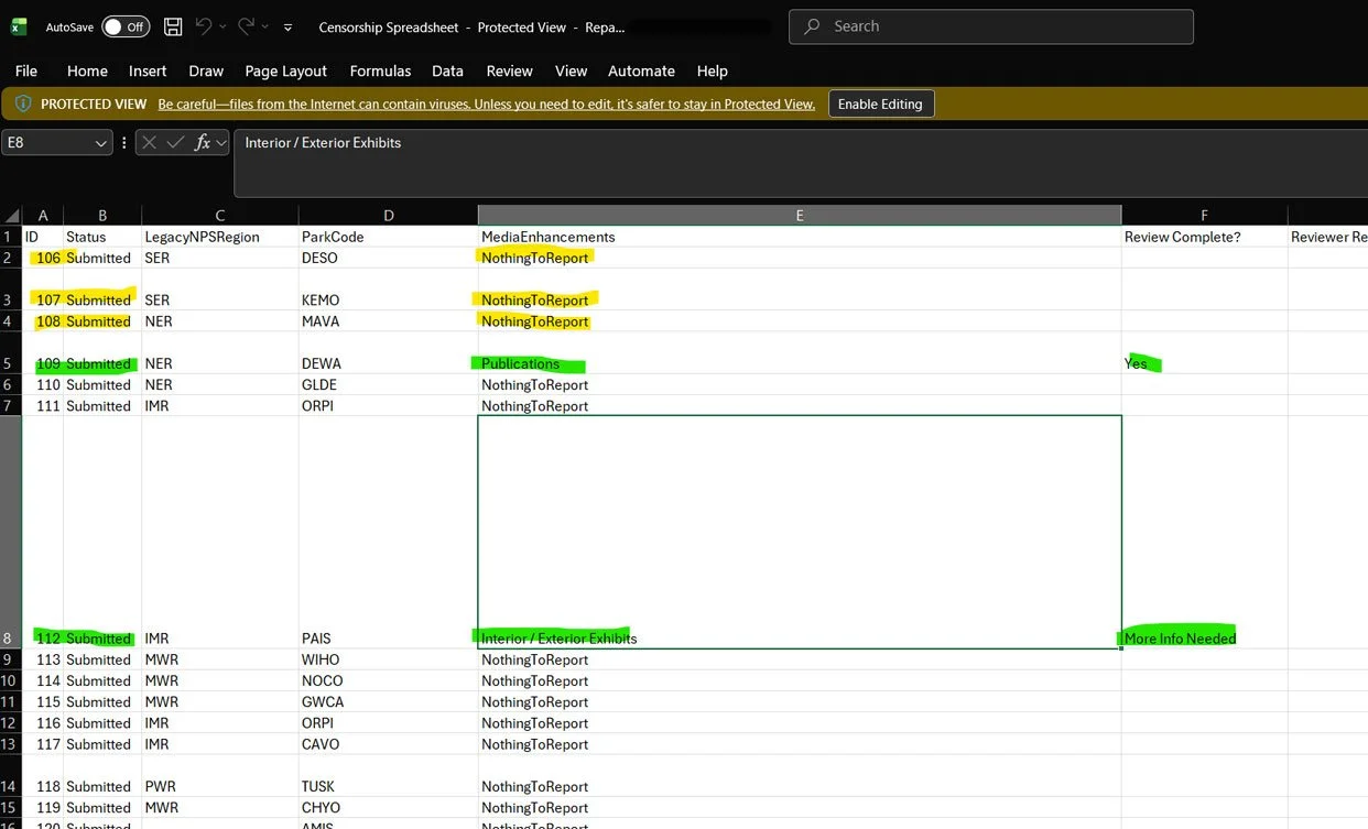 Example from the Excel Sheet