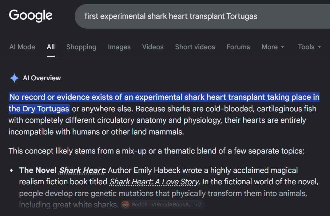 It still thinks I want to put a shark heart into a human! Why?