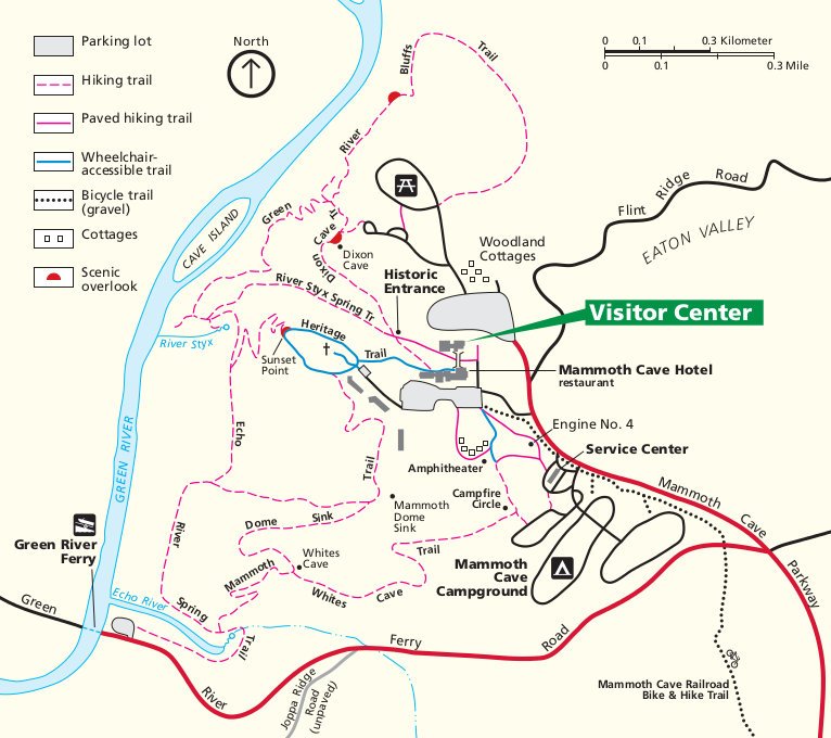 Map of the Visitor Center area around Mammoth Cave