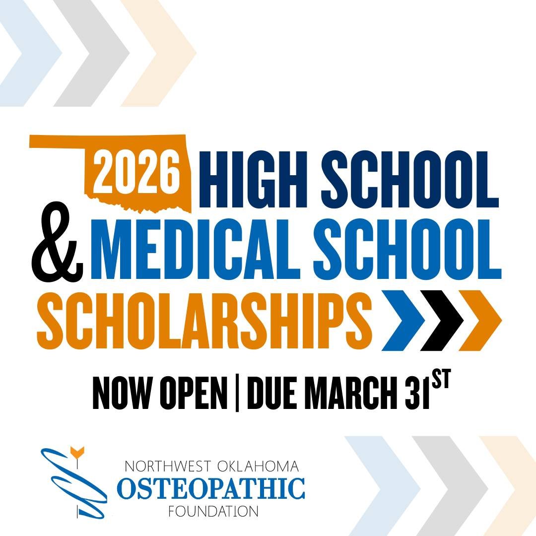 Scholarship Deadline Approaching ⏰

The Northwest Oklahoma Osteopathic Foundation offers scholarships for medical students and high school seniors as part of our Physician Recruitment Pipeline. These scholarships help support the next generation of h