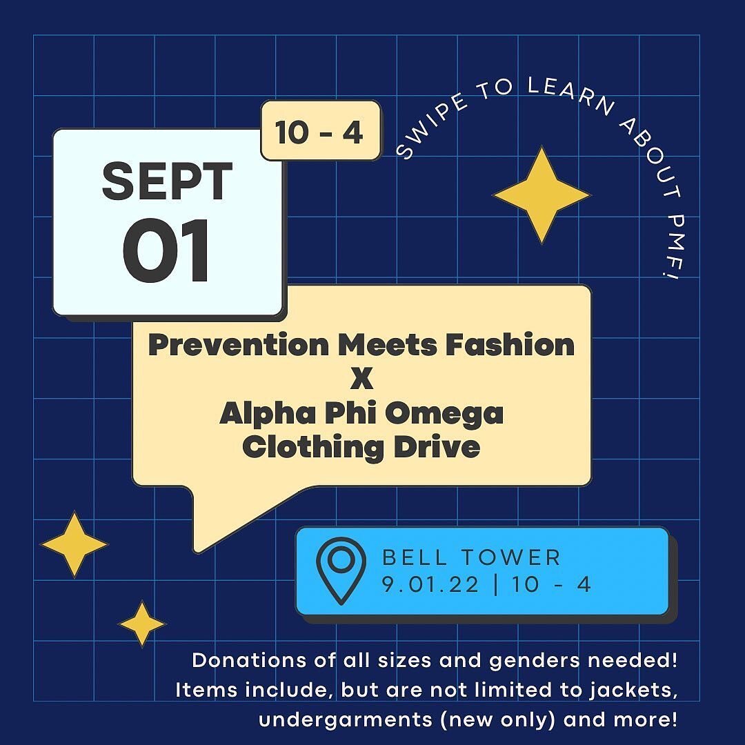 We are so excited to collaborate with @apotemple to  put on this clothing drive this week. 

APO will be hosting a clothing drive in collaboration with Prevention Meets Fashion✨! 

We will be accepting donations from 10-4 at the Bell Tower on Thursda