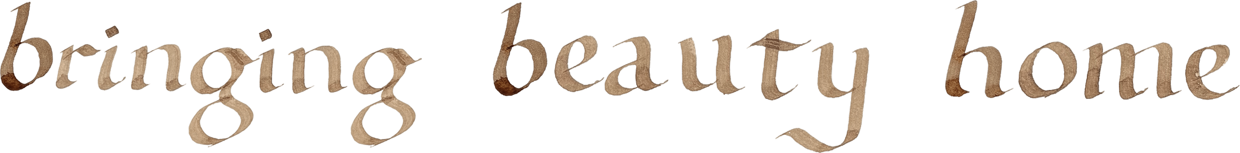 Text reading 'bringing beauty home' with a wood texture effect.