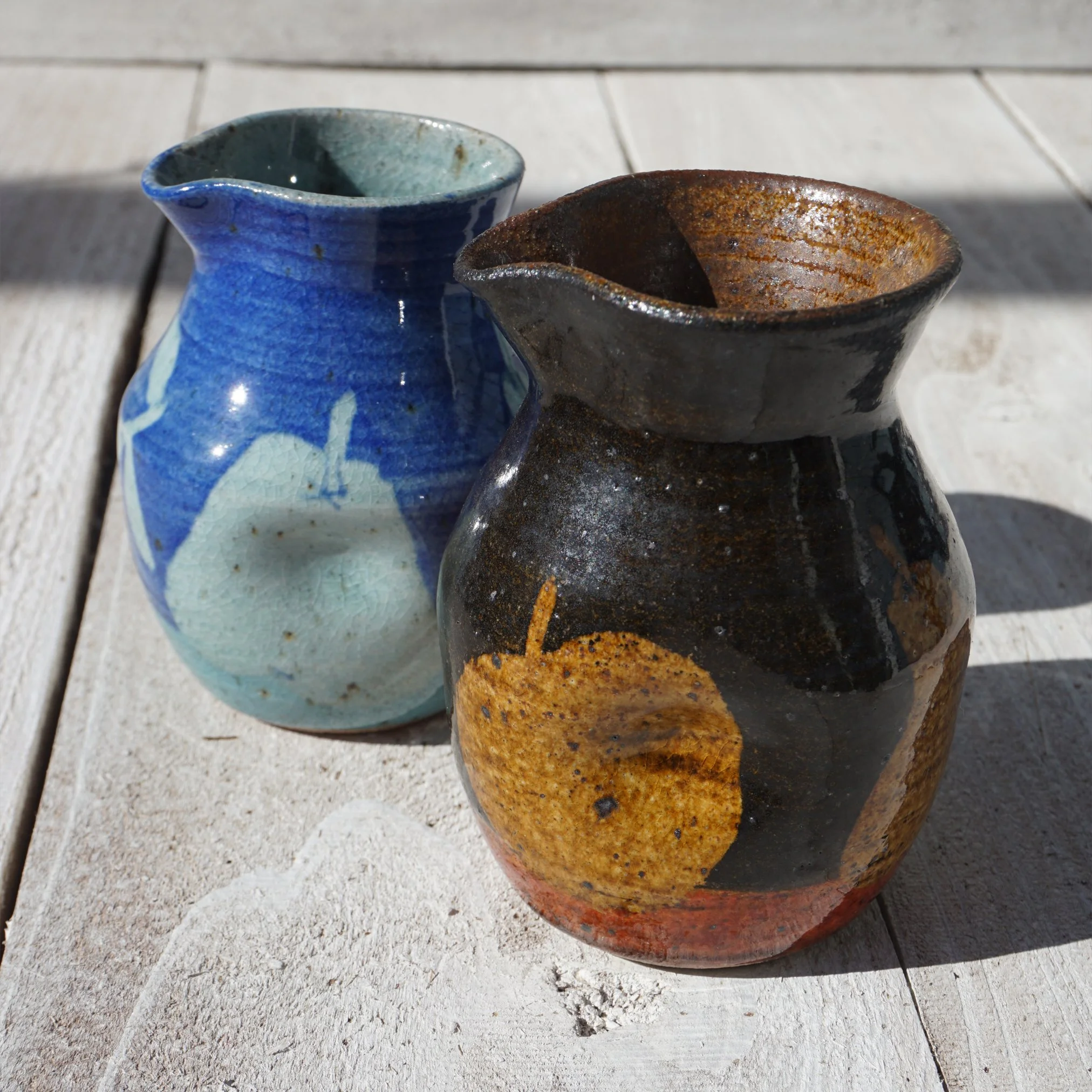 Lemon and pear sake bottle blue and amber.jpg