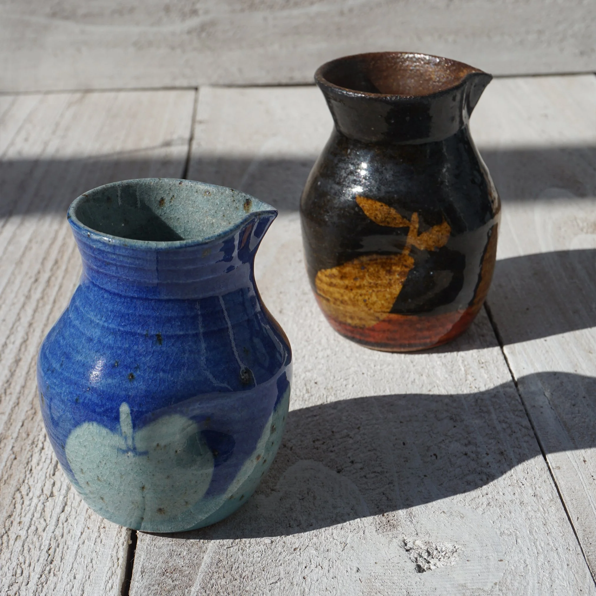 Lemon and pear sake bottle blue and amber2.jpg