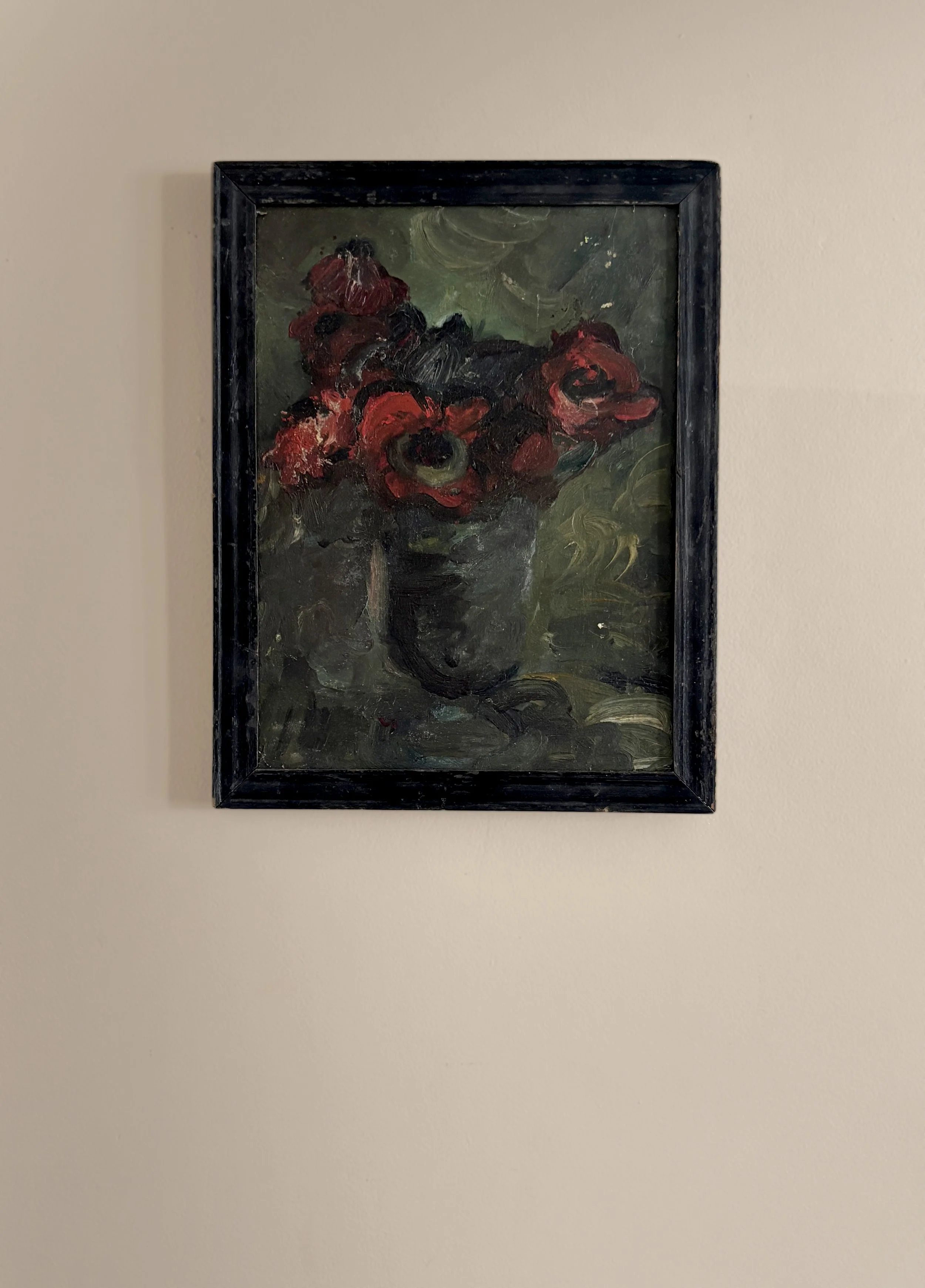 Red Poppies stil life oil painting, on board framed.