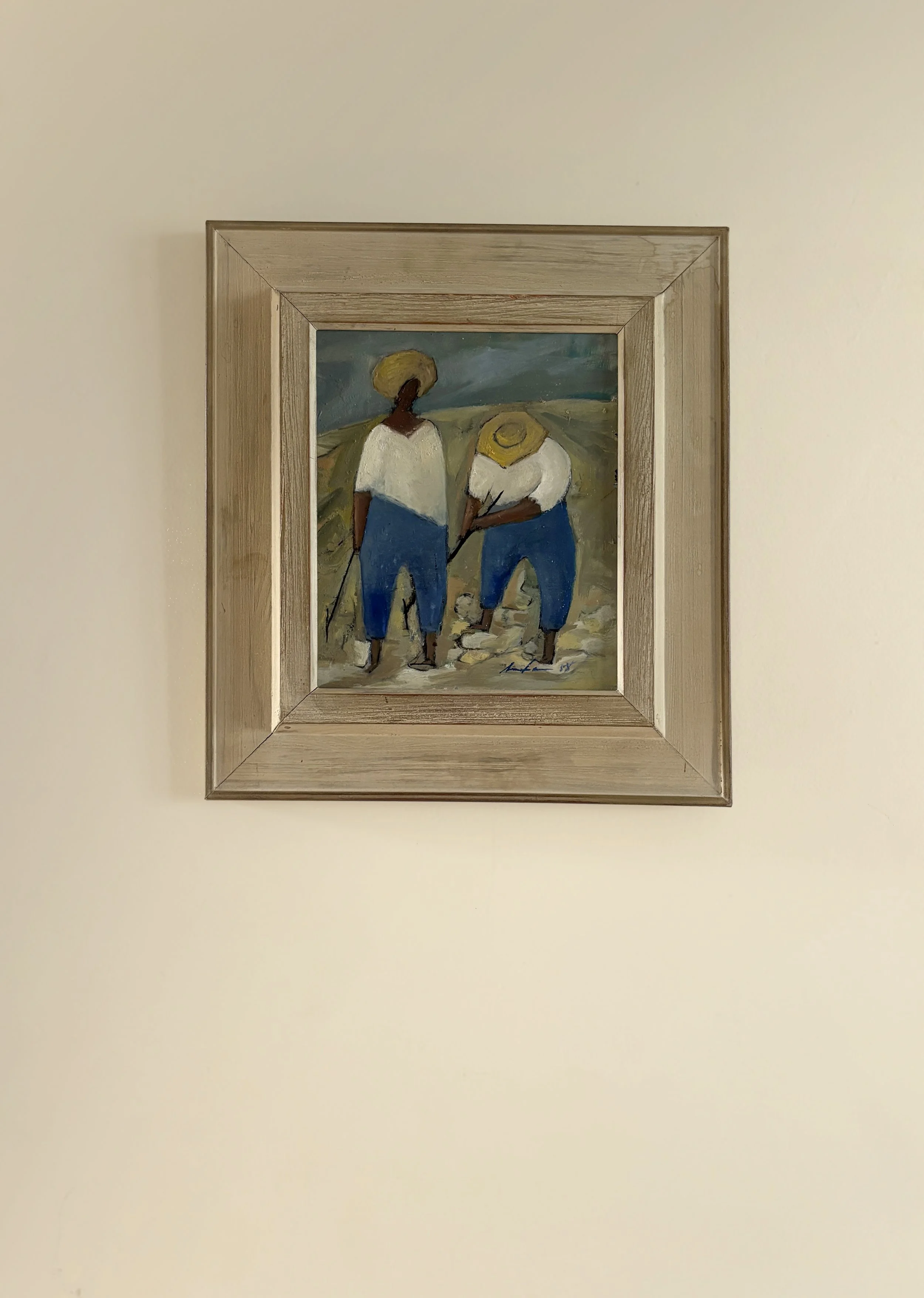 Field work, oil painting on canvas framed. Signed and dated 1958'