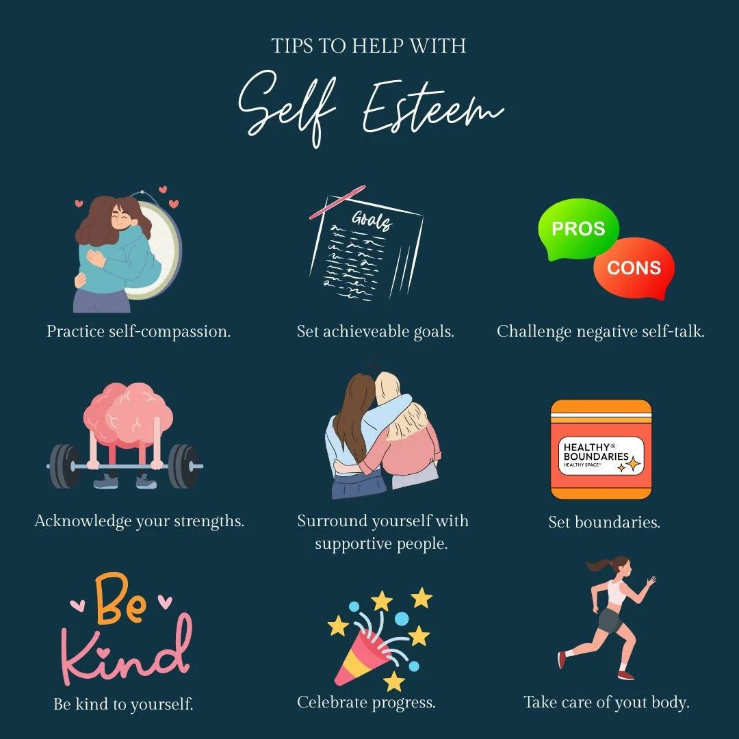 Self-esteem issues can occur for anyone, check out some tips on ways to help build improve your self-esteem. ✨

If you struggle with self-esteem our team may be able to help, contact us today for all new enquiries.