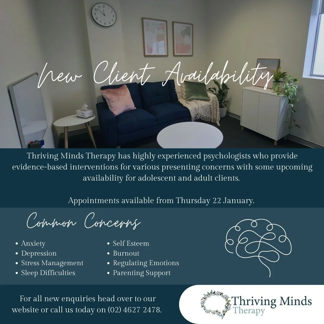 New Client Availability ✨

Some of our team have upcoming availability for adolescents and adults as soon as Thursday the 22nd of January. If you are interested in enquiring for yourself or your adolescent, head over to our website and complete the n