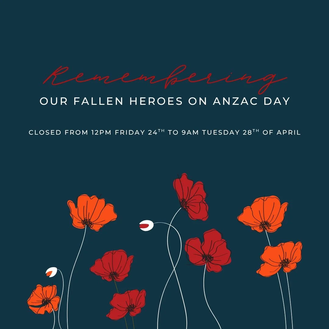 Lest We Forget. 

Thriving Minds Therapy will be closed from 12pm on Friday the 24th of April, reopening at 9am on Tuesday the 28th of April to pay our respects. 

Any calls or emails will be returned as soon as possible upon our return.