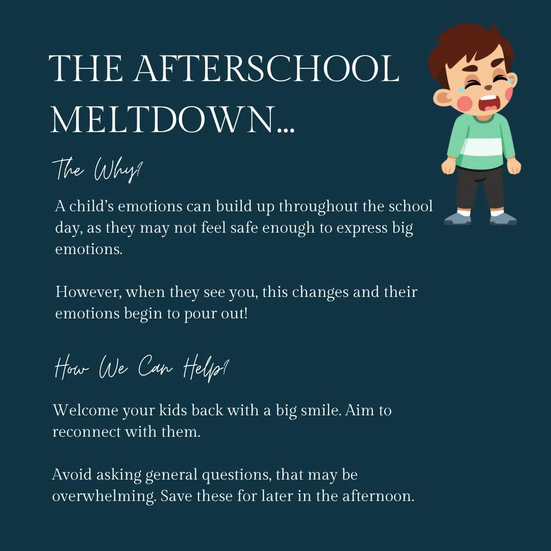 Getting back into routine after the holidays can be challenging. If your child has an afterschool meltdown these are some things that may help! 

If your child is looking for some additional support, contact the clinic today! ✨