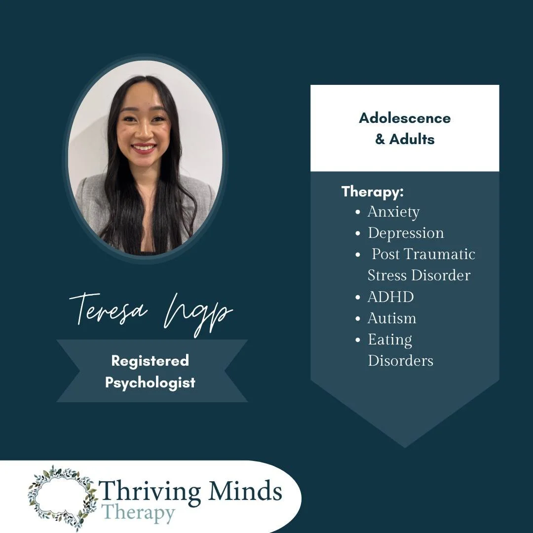Registered Psychologist, Teresa Ngo, has some upcoming availability for new clients. Teresa has extensive experience providing evidence-based psychological interventions to adolescents, and adults, through a compassionate and client-centred approach.