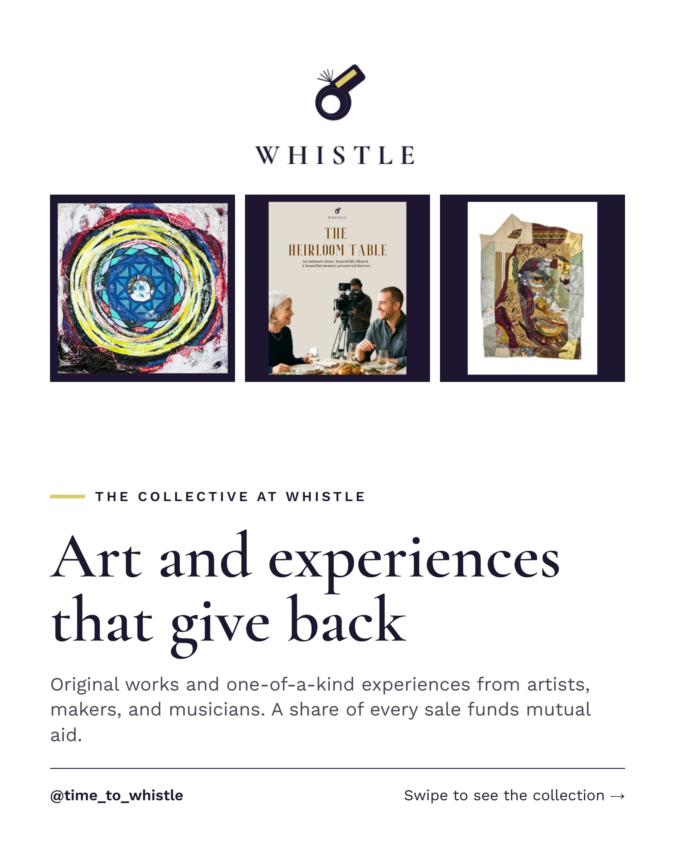 Manhattan artist, Laura Mylott Manning @lmylottmanning, chose Whistle as the exclusive home for her GEO FIELDS series, and her painting Stillpoint Beyond leads our new collection of art and experiences. 

At Whistle, artists, makers, and musicians in