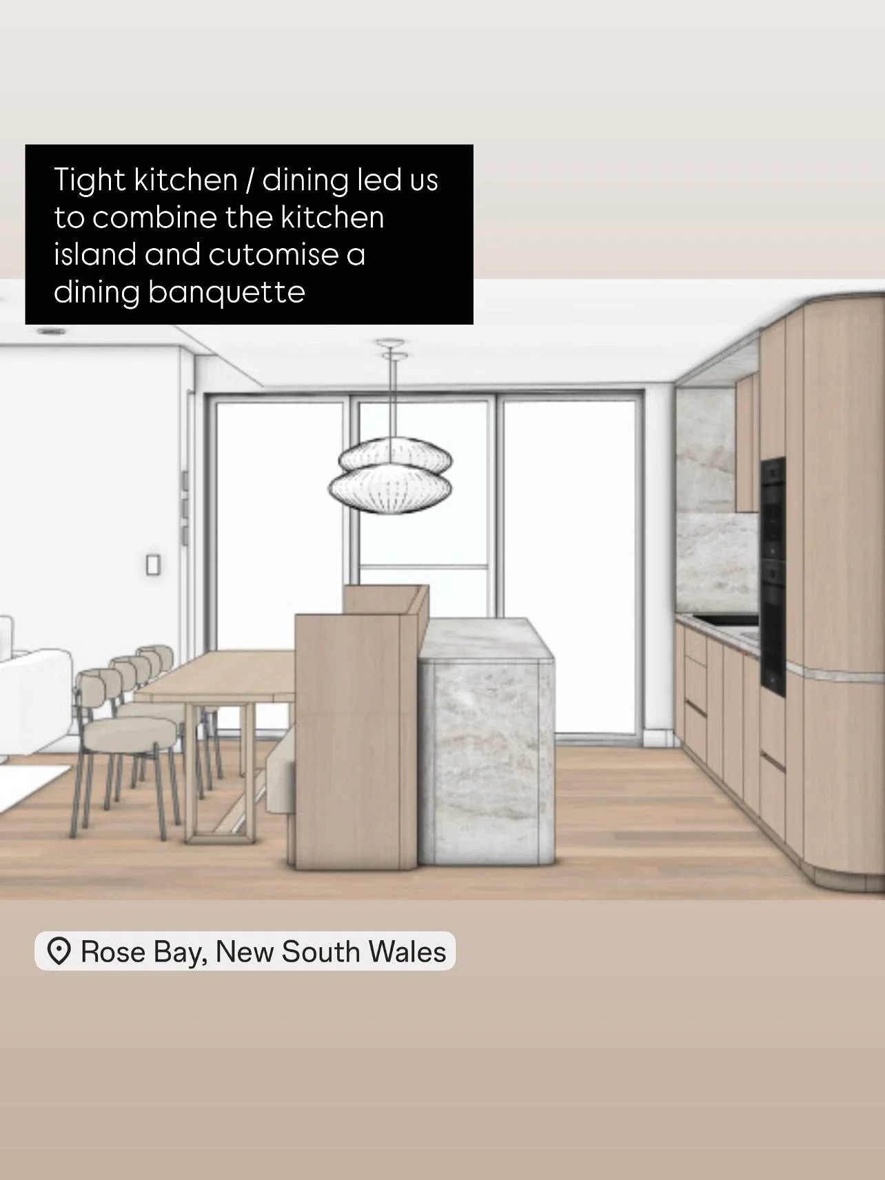 Resolving tight dining areas:

As someone who specialises in class 2 - strata type buildings like townhouses and apartments, I&rsquo;ve found that we end up working with tighter spaces than single-house-on-land projects. 

Here&rsquo;s one way we&rsq