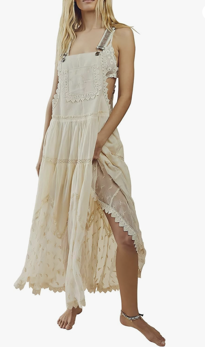 detailed lace ad embroidered overall dress for women from Amazon