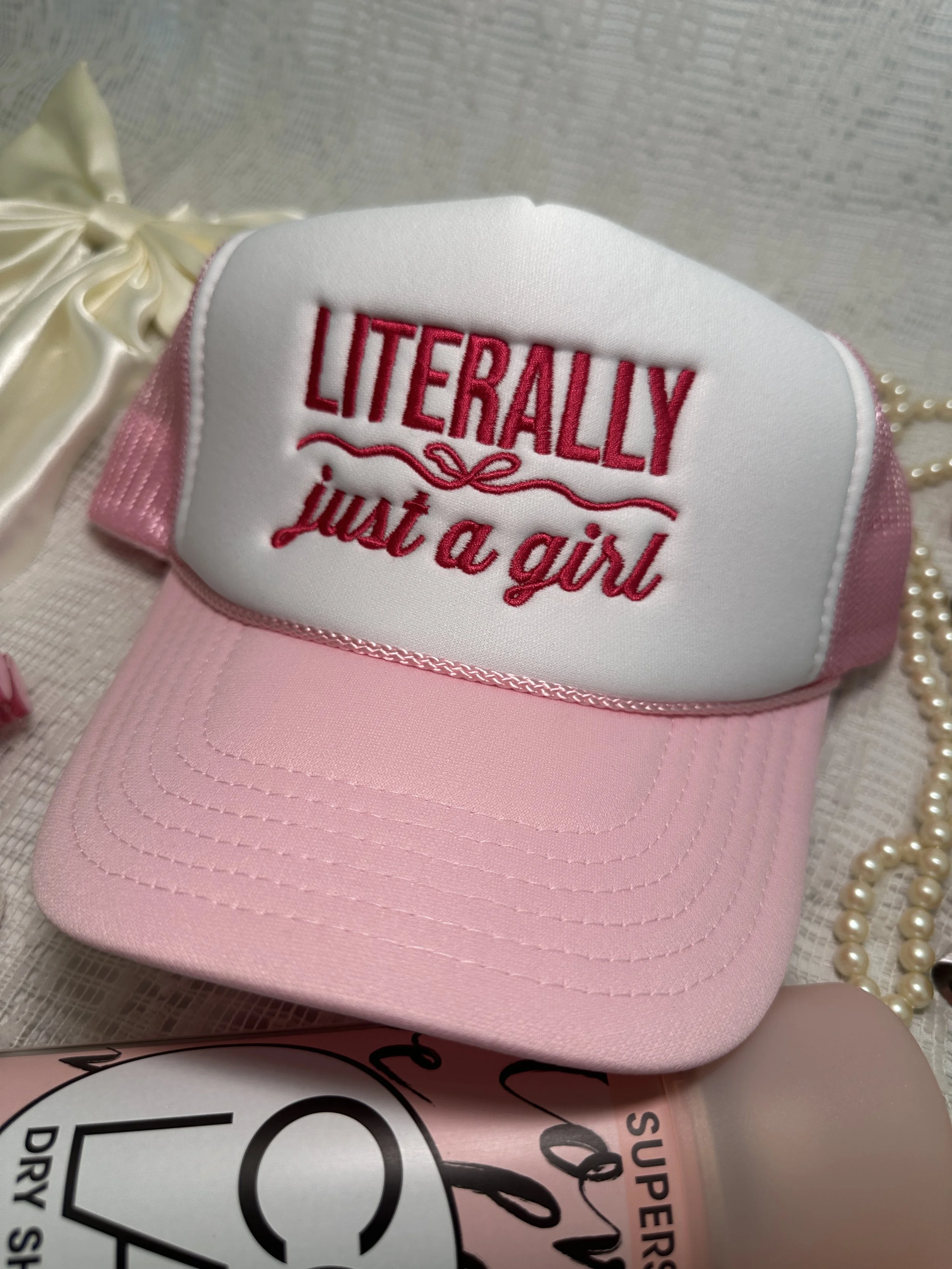 Just A Girl Embroidered Mesh Trucker Hat