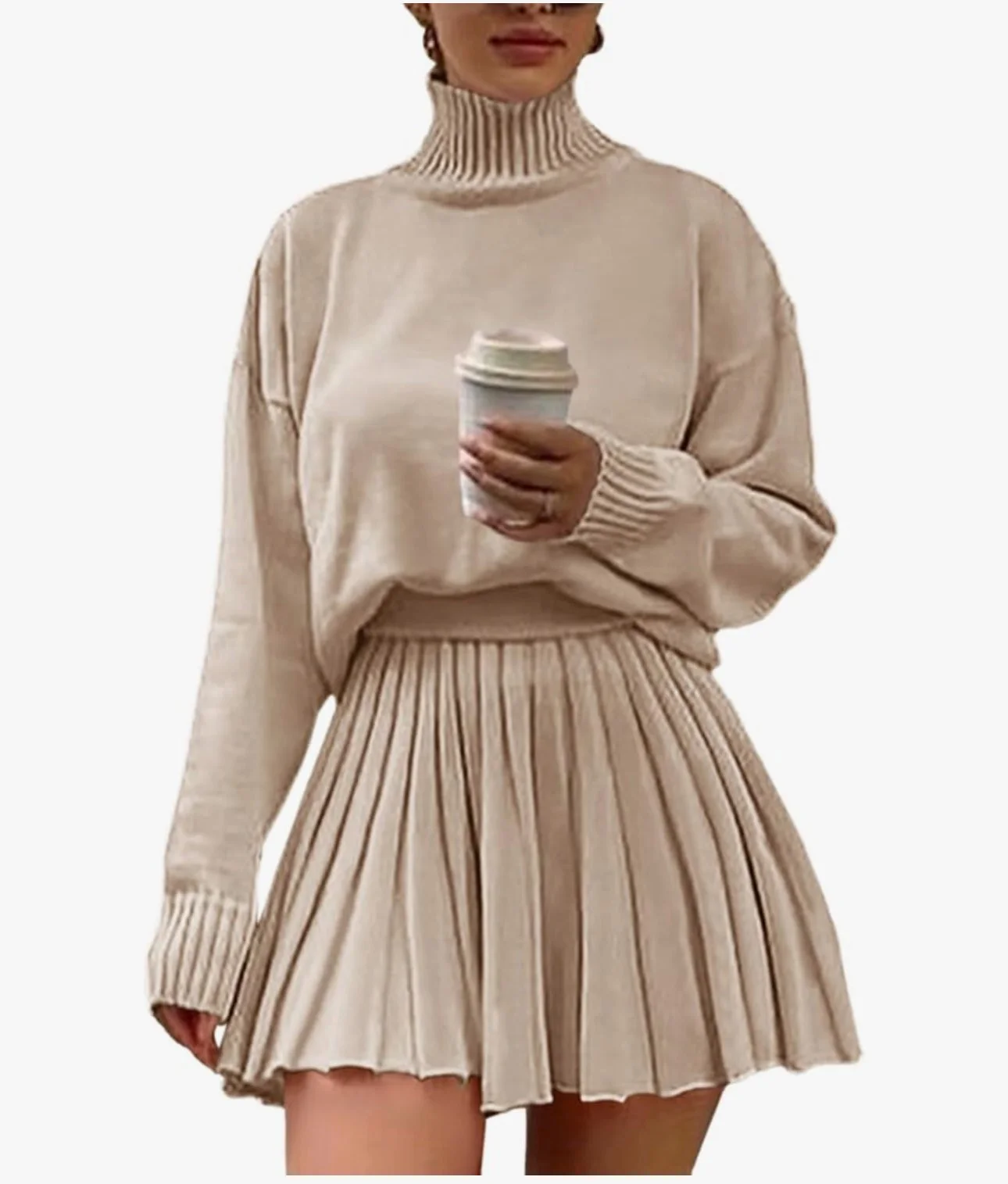 turtleneck and skirt matching set for women
