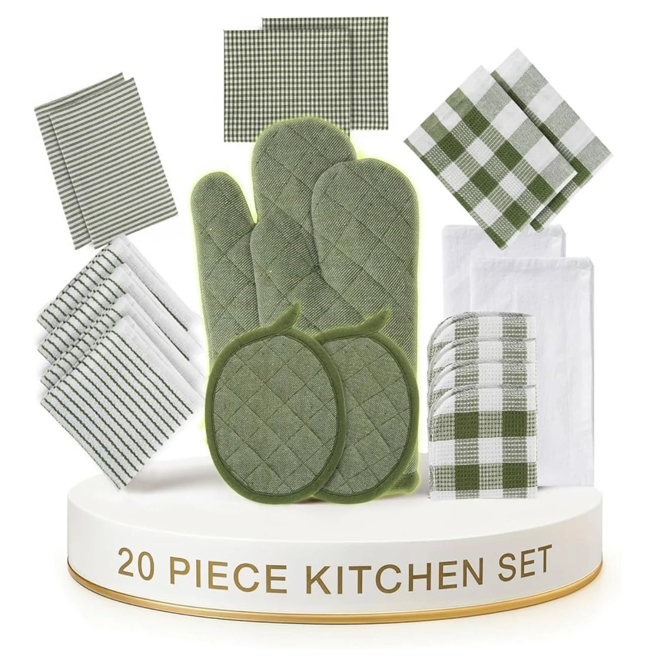 green gingham kitchen towel set