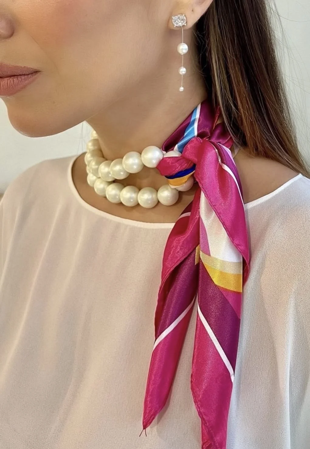 pink stripe silk scarf for neck tie