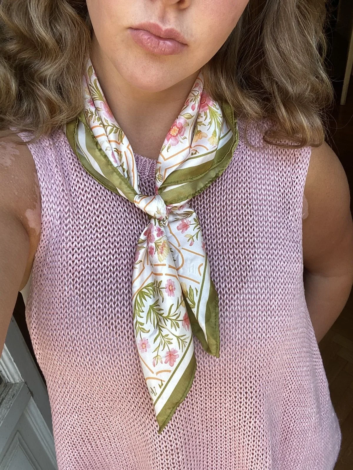 pink and green neck scarves
