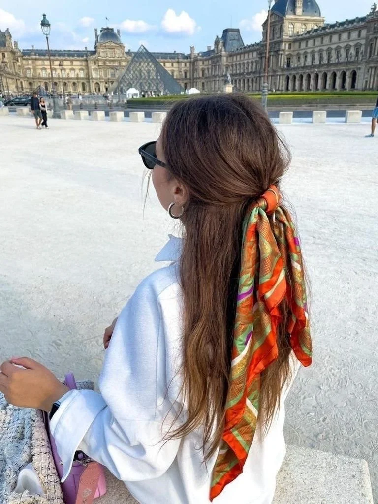 orange and green hair scarf