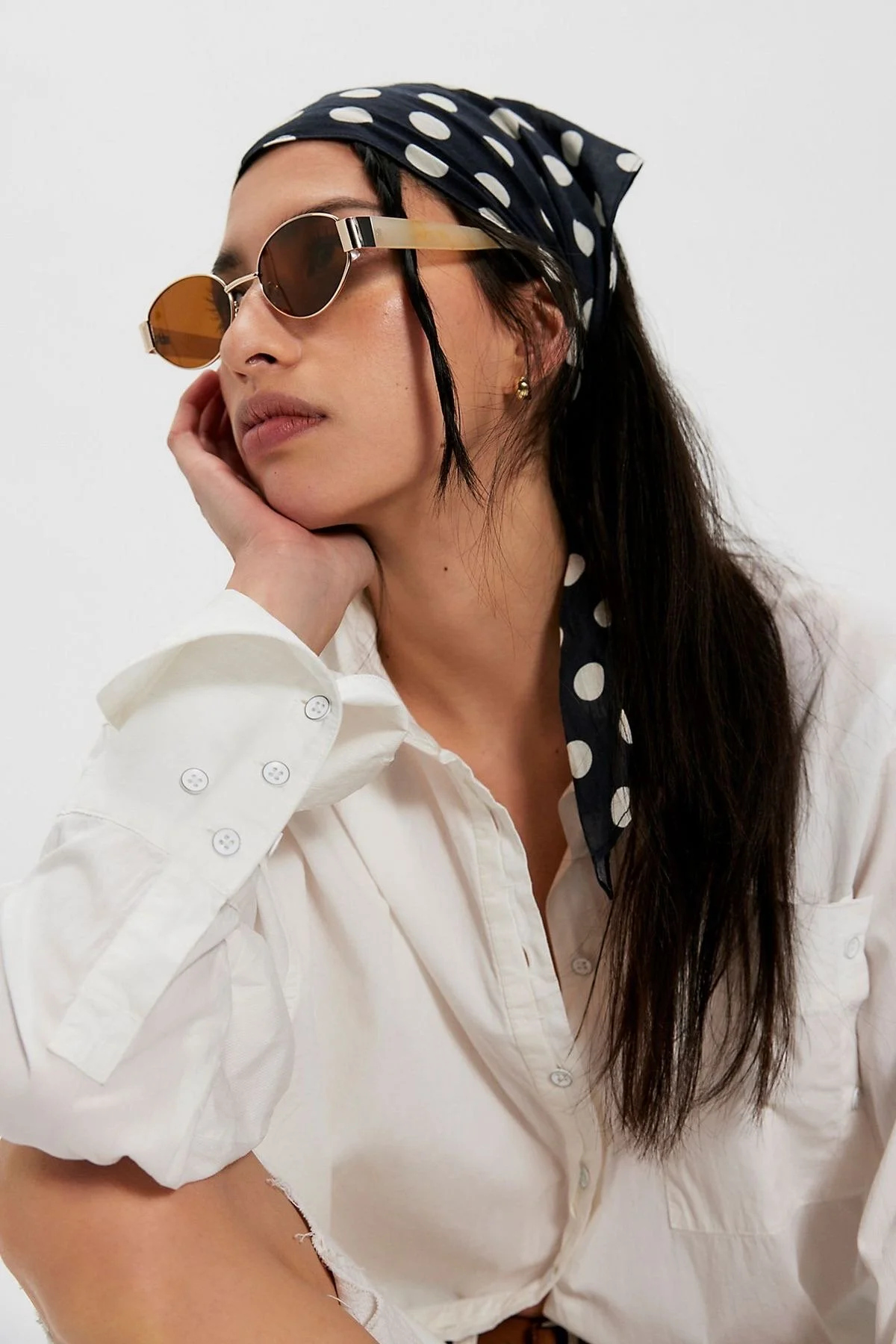 black and white polka dot hair scarf