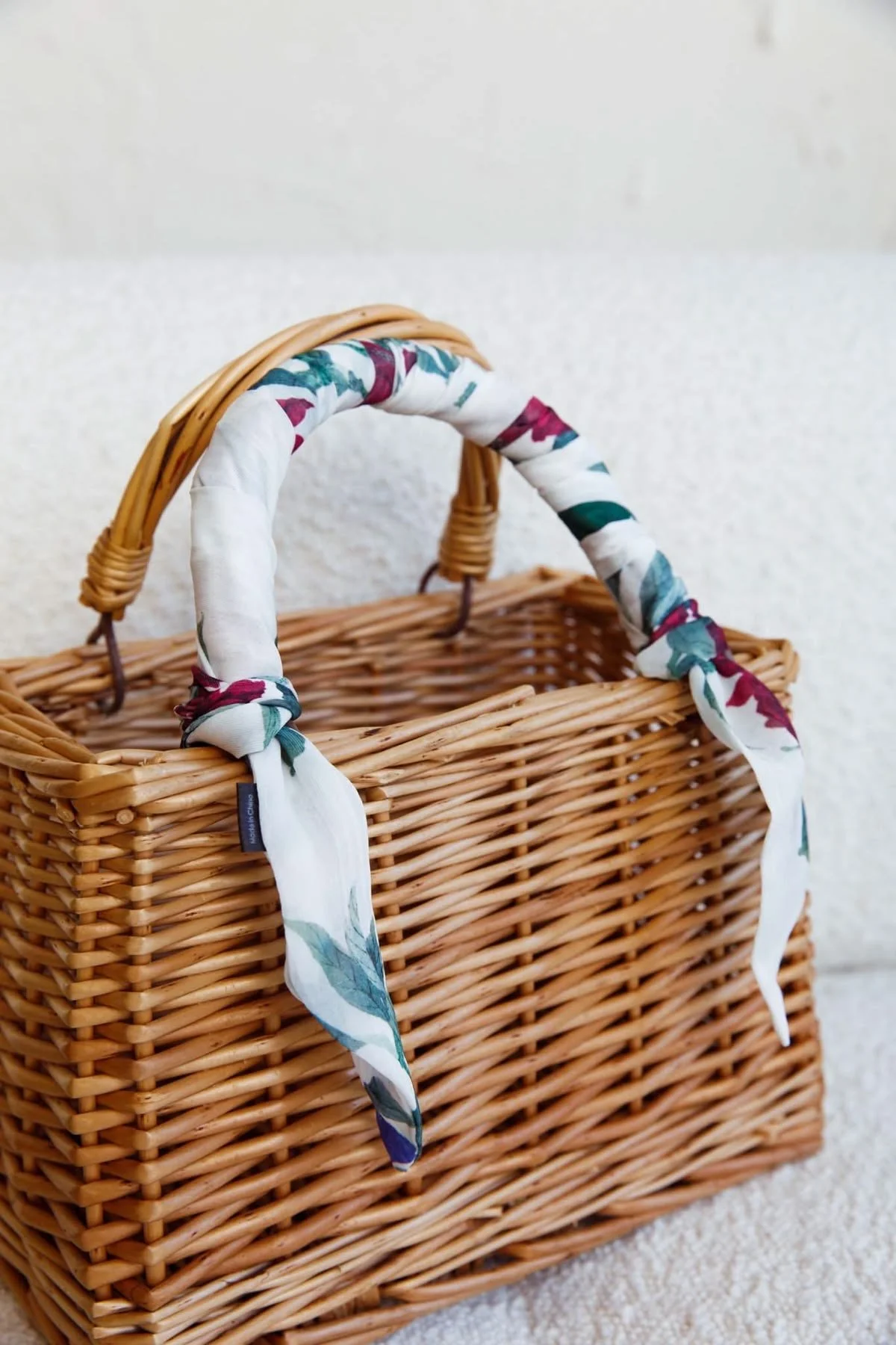 wicker purse with purse scarf