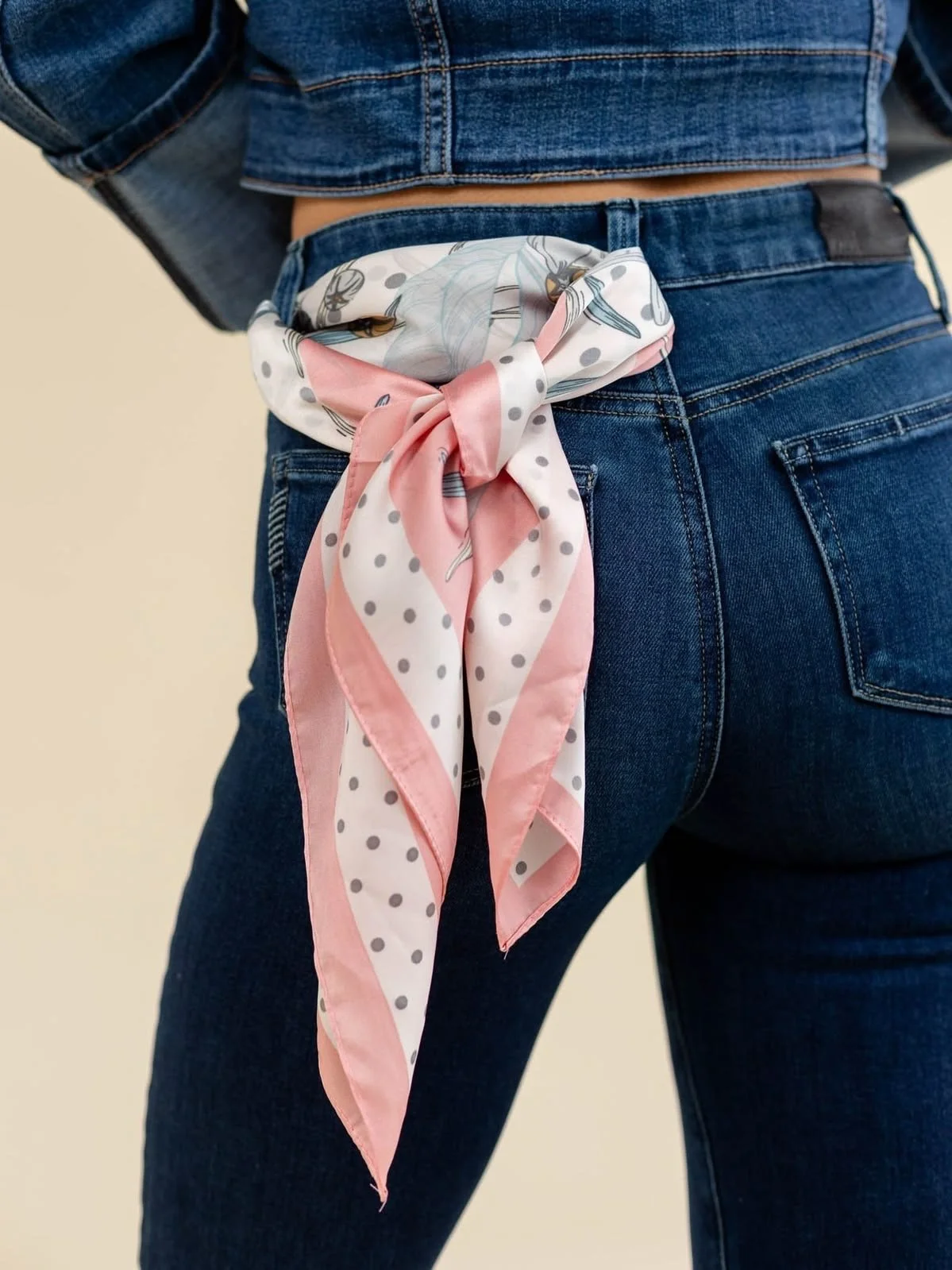 pink and white polka dot scarf