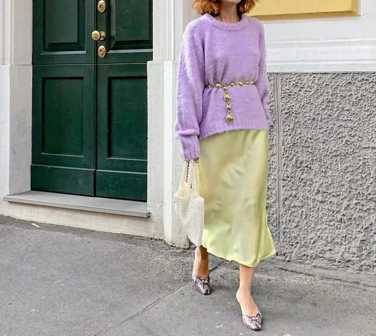 butter yellow silk skirt