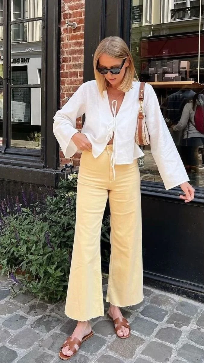 butter yellow cropped jeans