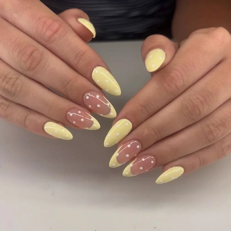 butter yellow polka dot press on nails