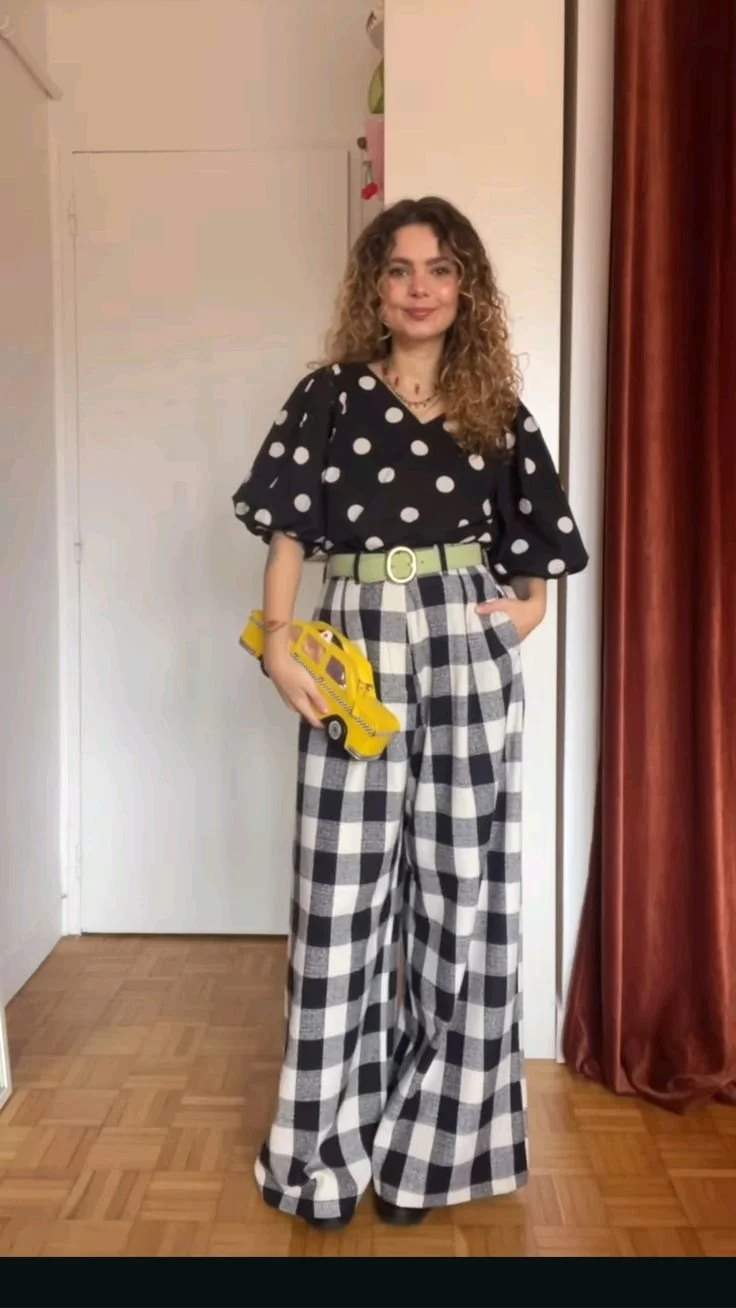 black and white patterned outfit