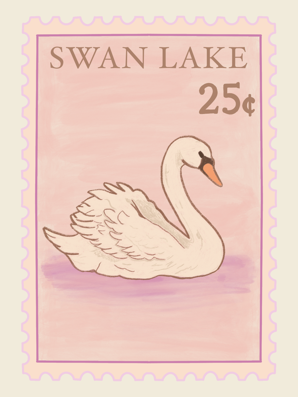 vintage style swan lake stamp art print