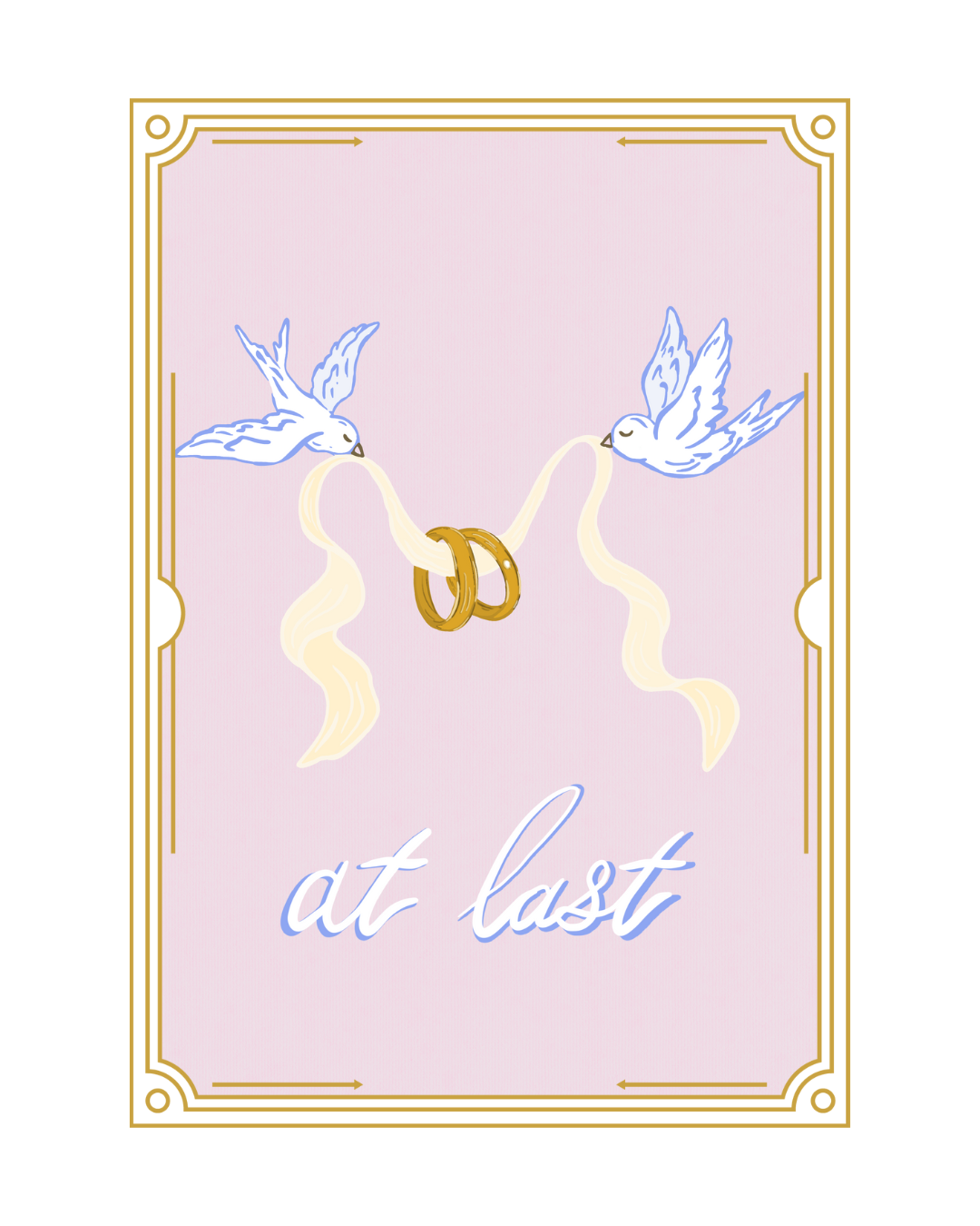 at last love birds vintage art piece in gold digital frame - ready to download and print