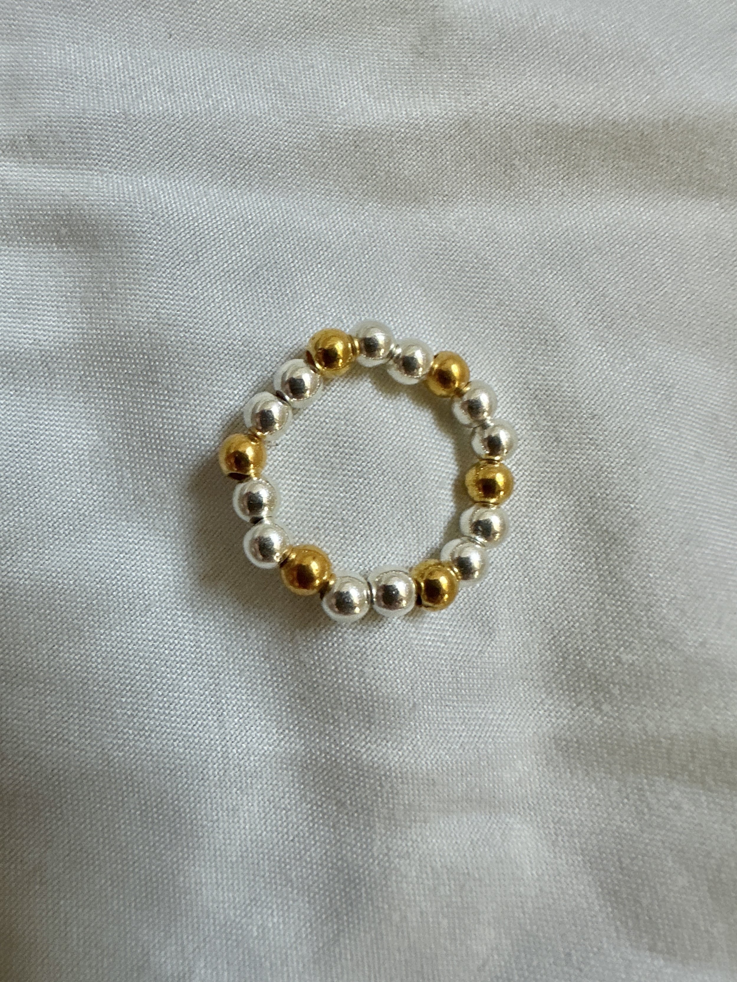 silver and gold two toned beaded stretch ring for women