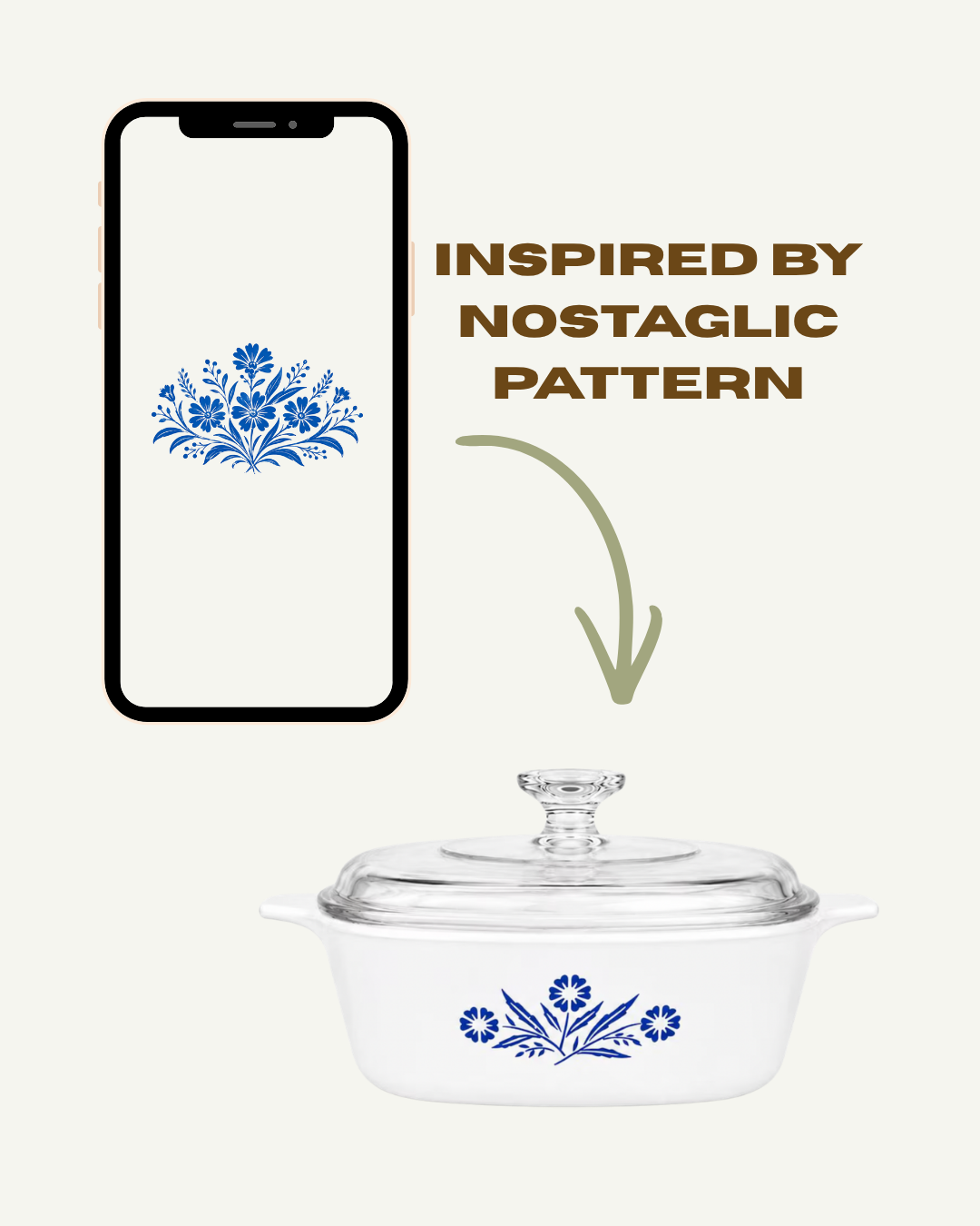 blue cornflower wallpaper inspired by corning ware blue floral pattern on casserole dishes