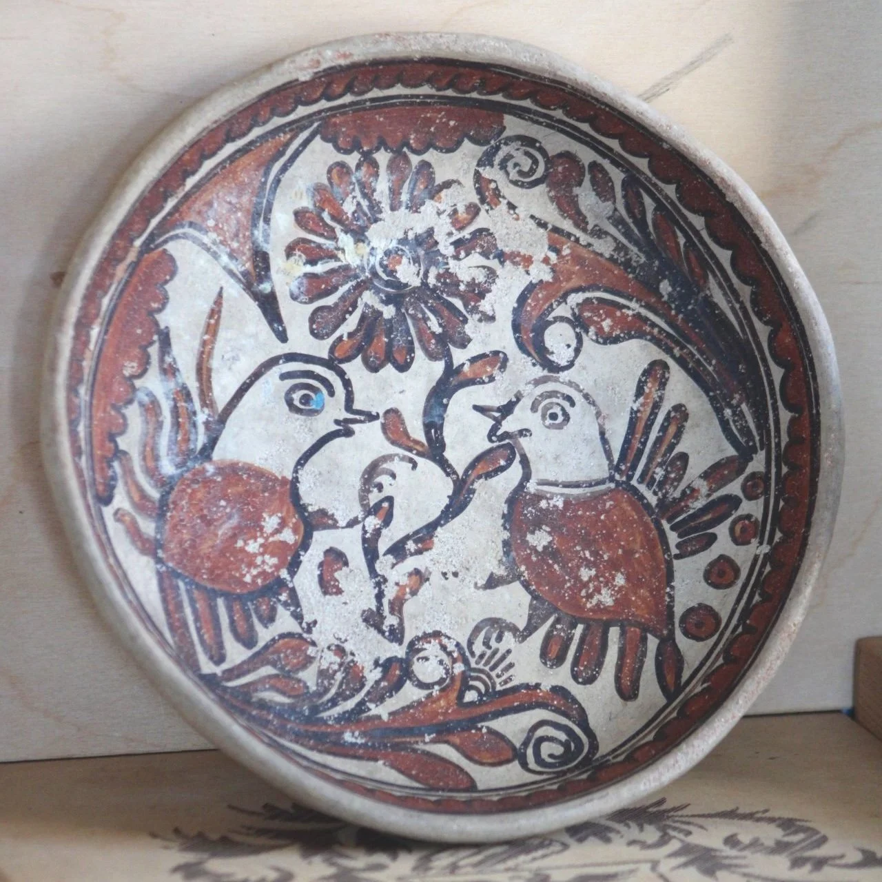 Antique hand painted mexican tonala bowl