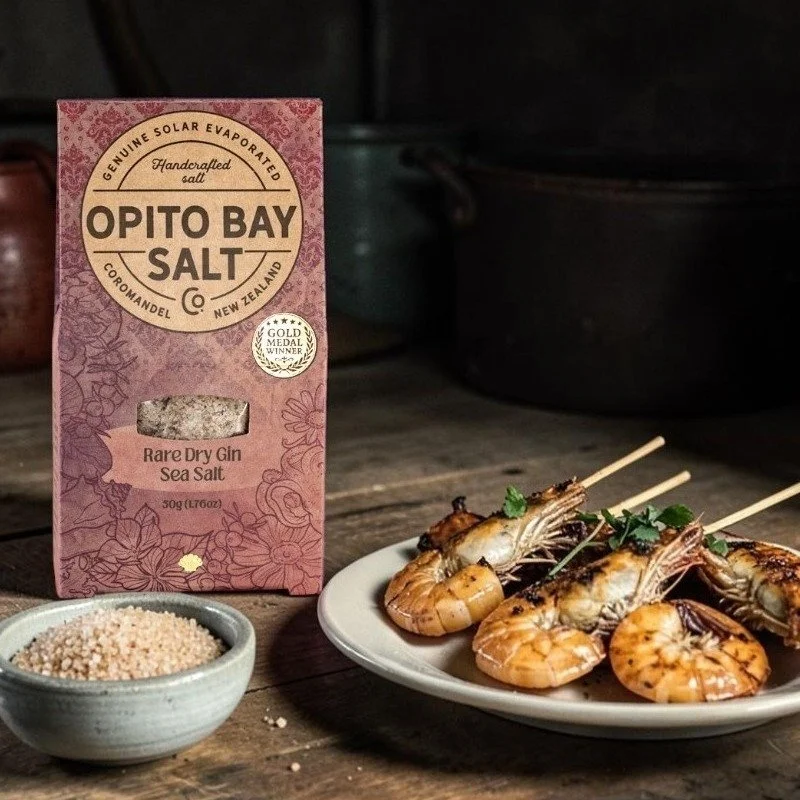 Whoah! Have you tried our rare dry gin sea salt on prawns? This sea salt is just divine on everything from salmon to snapper too. 

Big bursting juniper, zesty lemon notes and hints of coriander and cardamon. Its a perfect pairing. Bling up your next