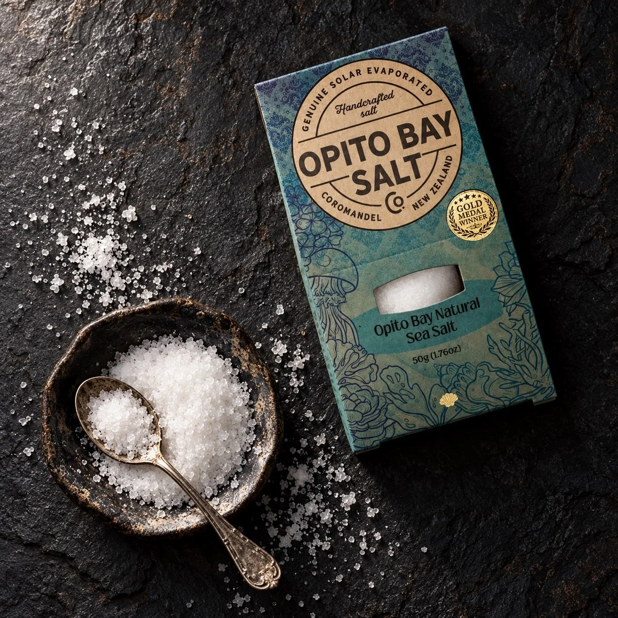 For us, sometimes keeping it simple is best. 
Pure NZ sea water, slow natural evaporation which locks in the natural minerality. And most of all no processing. 

No boiling, no bleaching and definite no anti- caking agents. 

Just a unique sea salt h