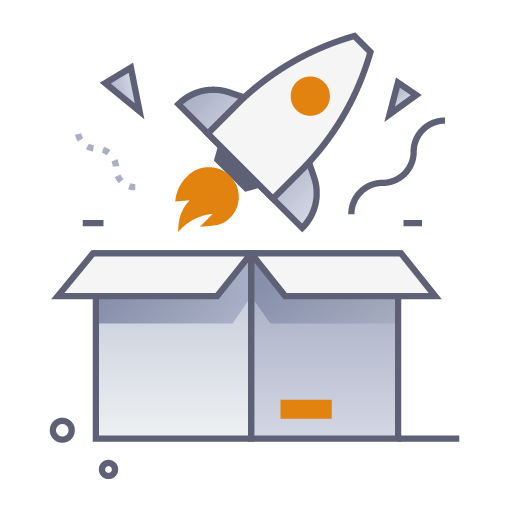 An illustration of a rocket taking off from a box