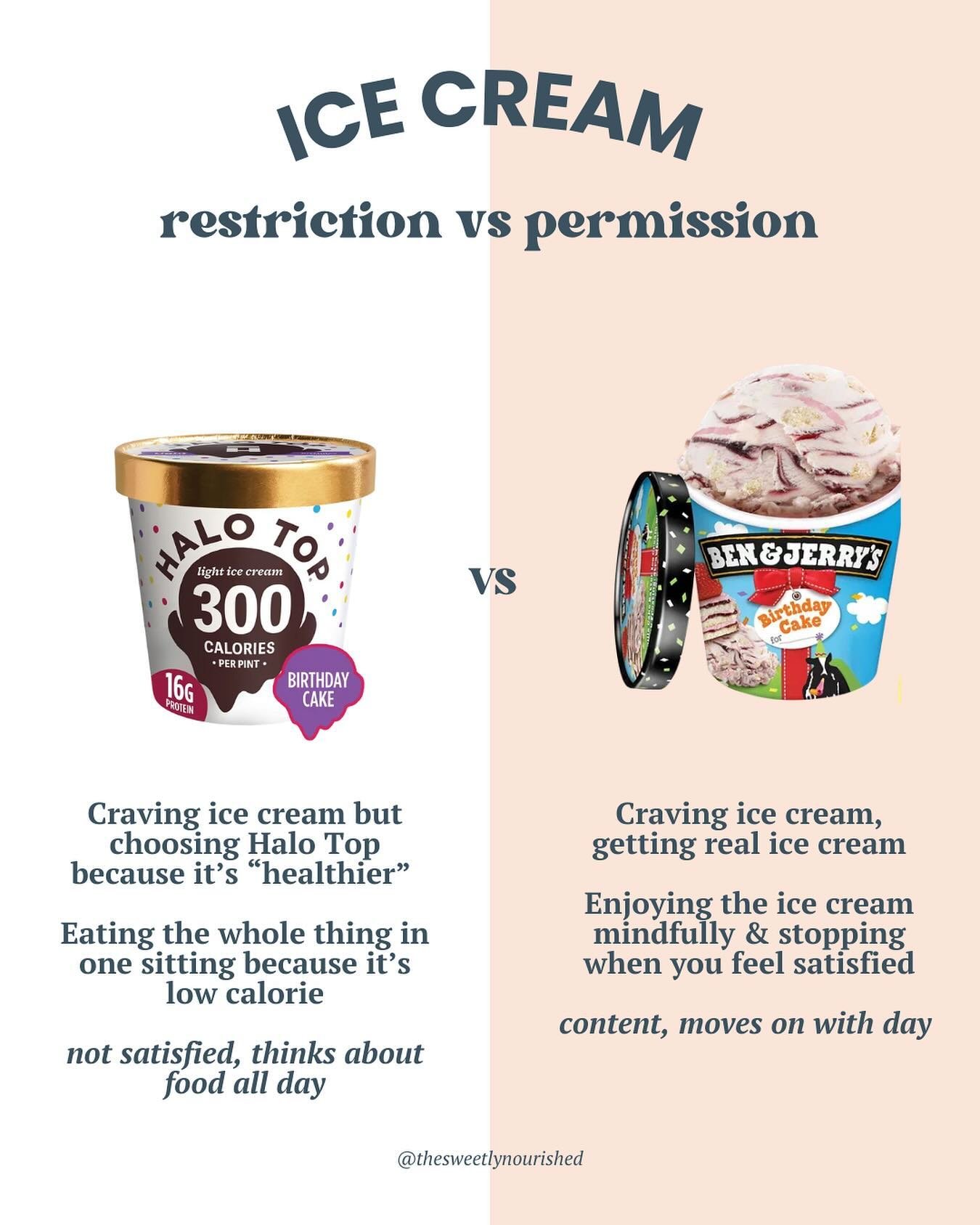 Real talk... 💬

To be able to eat some ice cream + move on without feeling guilty, ashamed, or overeating, there are a few 🔑 questions you NEED to ask yourself.

Do you actually like Halo Top ice cream or....

🍦 have you convinced yourself you lik