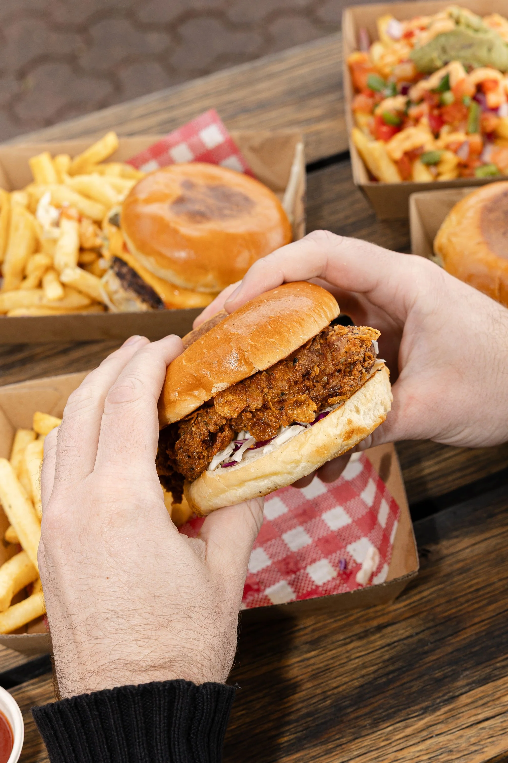 Fired Chicken Burger and other food from CaroClub food truck