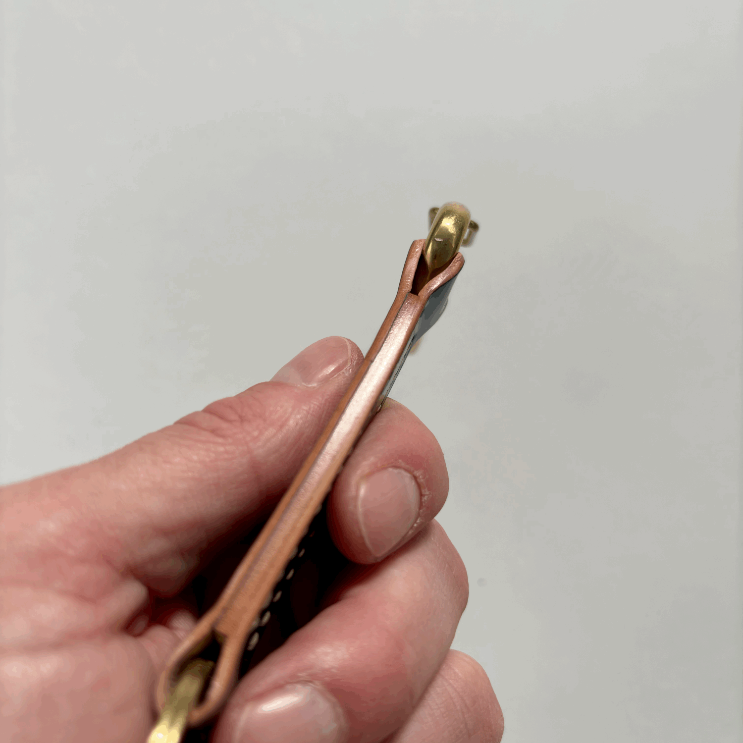 Japanese Brass Carabiner with Shell Cordovan leather and keyring
