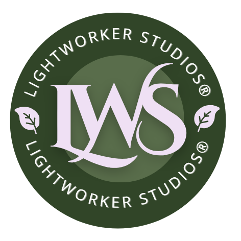 Logo of Lightworker Studios featuring large 'LWS' initials with leaves and a circular border containing the studio name.