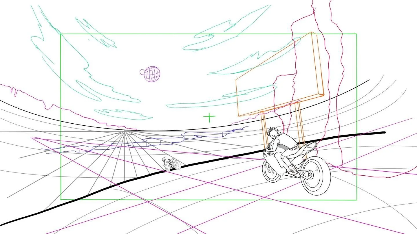 Layouts for my loop &ldquo;Out of Reach&rdquo;, draw-overs and notes by @danielcuervoanimation 

I had never worked with layouts before, but they were instrumental in getting the right perspective and scale for every scene. Assets had to be much bigg