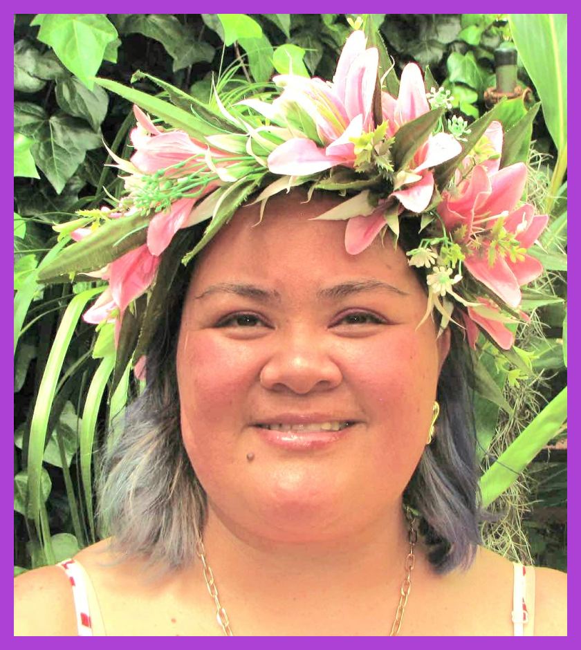 Headshot of Norie - a Samoan women wearing a flower crown on her head and smiling at the camera.
