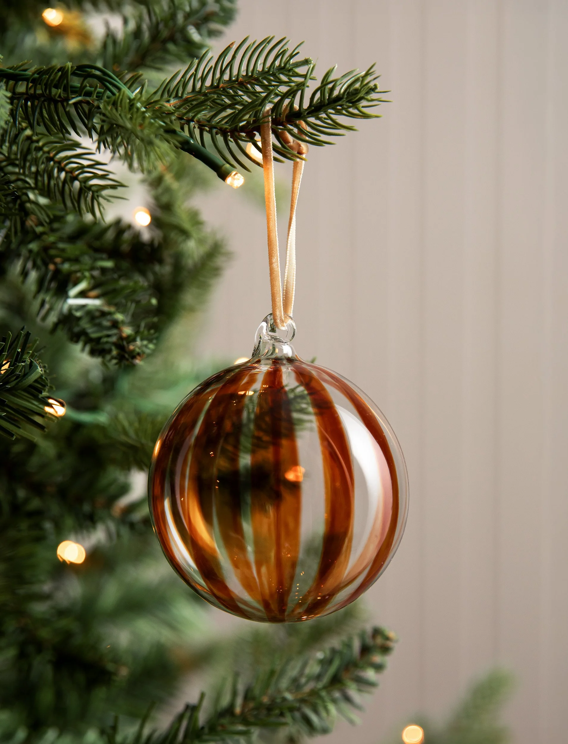 Purton Striped Christmas Baubles Cinnamon (set of 3)