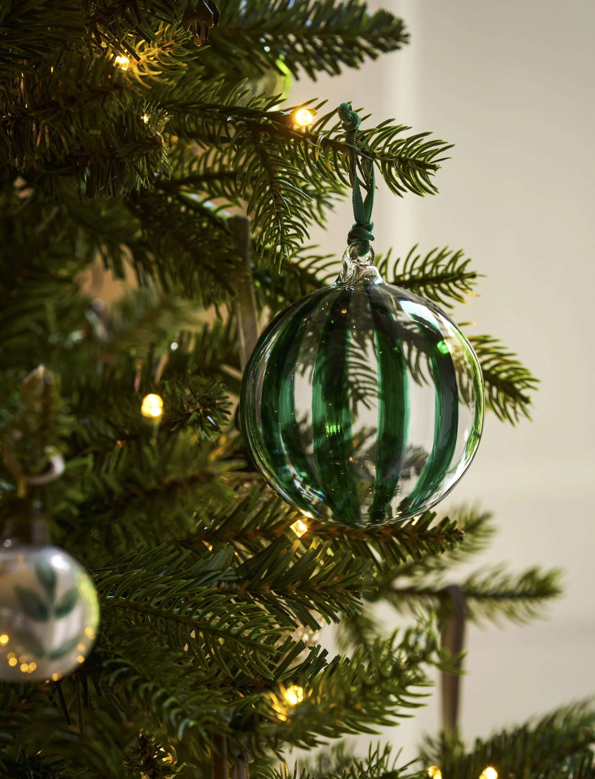 Purton Striped Christmas Baubles Rosemary (set of 3)