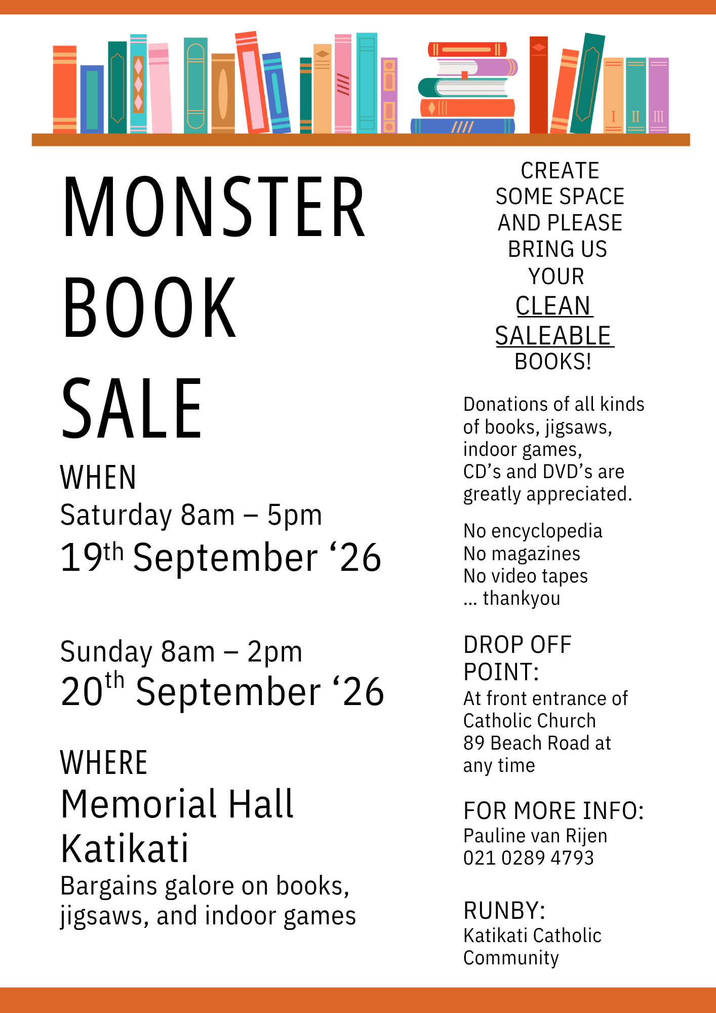 MONSTER BOOK SALE WHEN Saturday 8am – 5pm 19 September ‘26.png