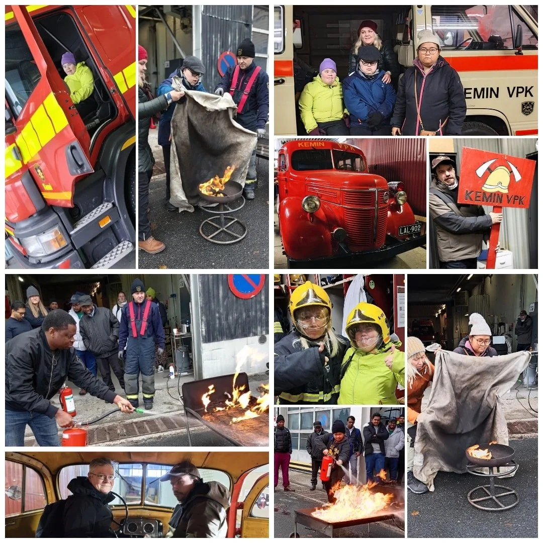 K&auml;vimme eilen koko opiston voimin vierailemassa @keminvpk:lla. P&auml;&auml;simme opettelemaan alkusammutusta ja tutustumaan tiloihin ja kalustoon.
#Pohjant&auml;htiopisto #PTO #Kemi #KeminVPK #alkusammutus #paloturvallisuus #yhmahanke